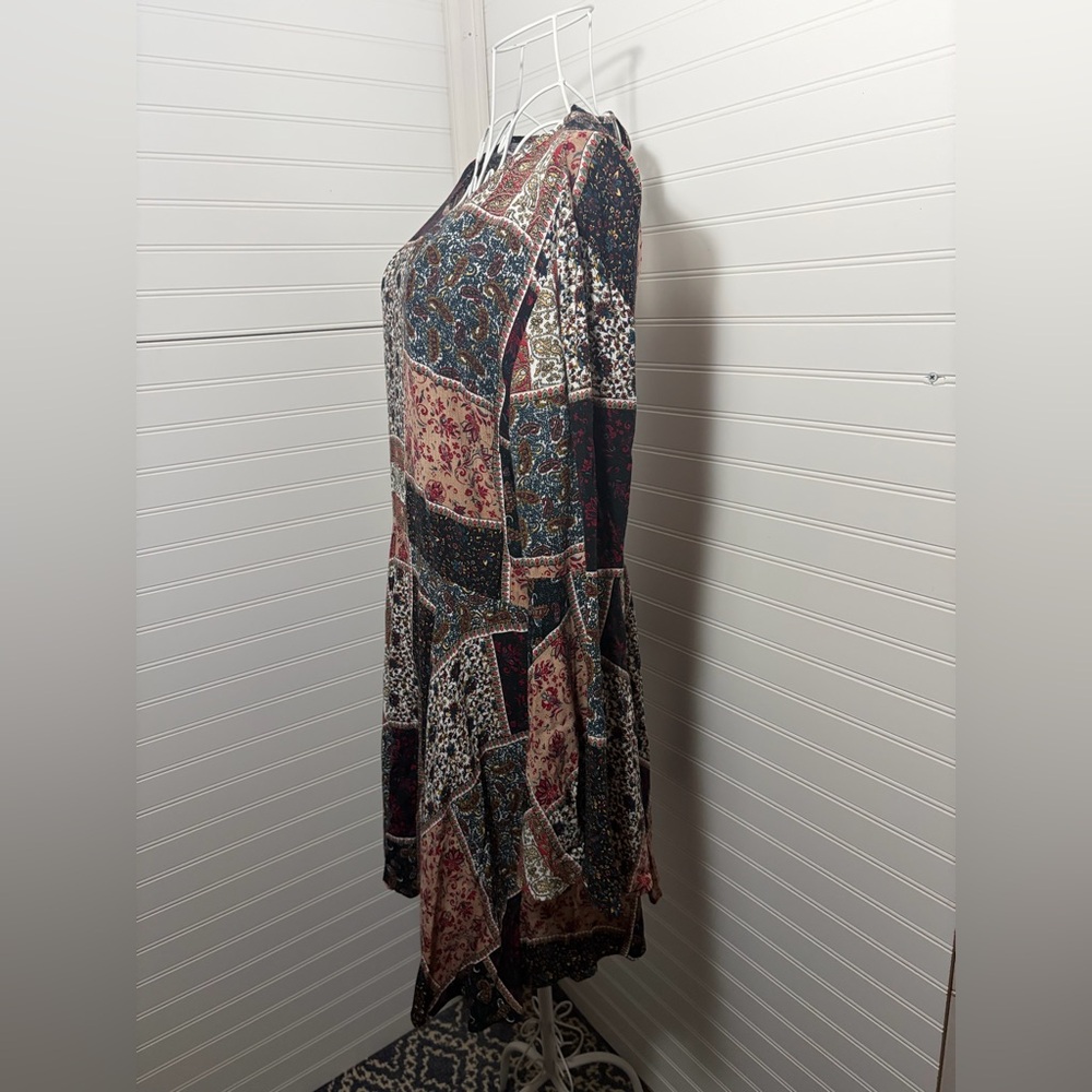 American Eagle Outfitters Multicolor Patchwork Dress with Bell Sleeve - Picture 5 of 9